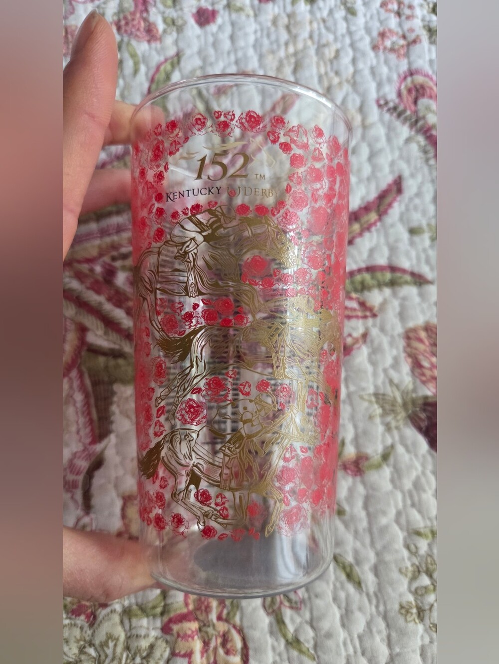 152 Commemorative Glass - Red and Gold Floral Design